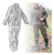 Snövit kamouflage Ghillie-dräkt 3D-lövjackor och byxor set kläder för jakt