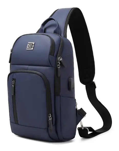 Sling Ryggsäck för Män Cross Body Axelväska Med Usb Vattentät Lätt, 50% Erbjudande (Blå)