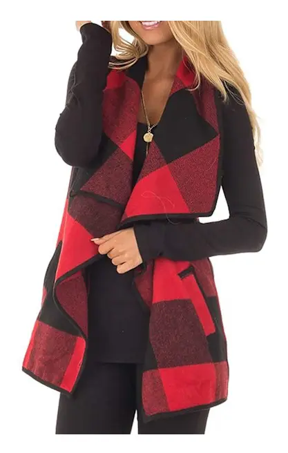 Ärmlös kappa tryckt mönster ficka slag design polyester dam cardigan för fest utomhus inomhus röd M