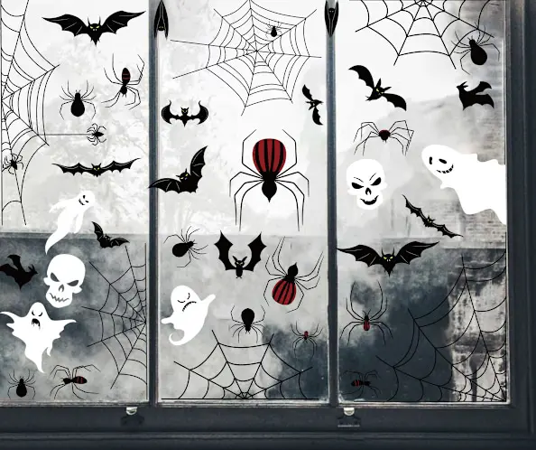 4 ark 29x37cm Spindelskelett Halloween Fönsterdekorationer Återanvändbara Dubbelsidiga Fönsterdekaler