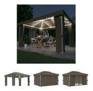 The Living Store Paviljong med draperi och ljusslinga LED 4x3 m taupe