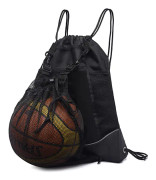 Fotbollsryggsäck med dragsko för pojkar, basketryggsäck, sportväska med avtagbar nätficka för volleyboll, baseboll och yoga, svart, 42 x 4