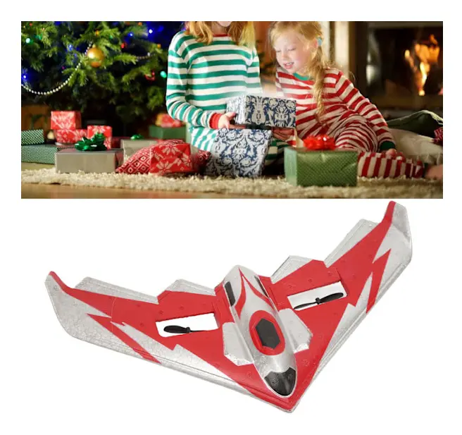 RC-flygplansats Glidflygplan Fjärrstyrt flygplan EPP-skumflygplan med LED-ljus för nybörjare Vuxna Barn Röd 2 batterier