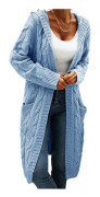 Dam Cardigan med huva Långärmad Grovstickad Öppen Fram Cardigan Tröja Höst Vinter Casual Cardigan Tröja med Fickor