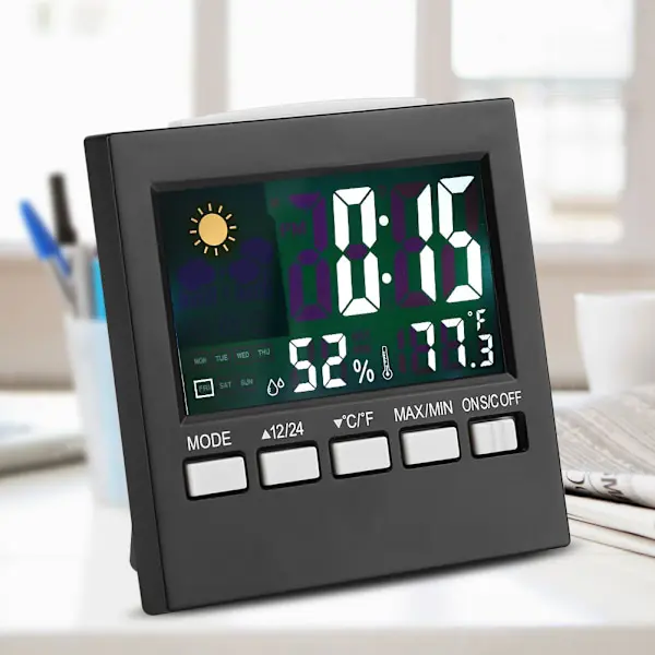 Digital termometer väckarklocka temperatur fuktighet väderdisplay med bakgrundsbelysning