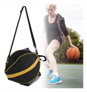 Rund basketbollväska i mesh, Oxford-tyg, fotbollsförvaringspåse för inomhusträning, sport, svart tyg med gula kanter