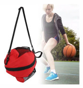 Rund basketbollväska i mesh Oxford-tyg, fotbollsförvaringspåse för inomhusmotion, sport, rött tyg med svarta kanter