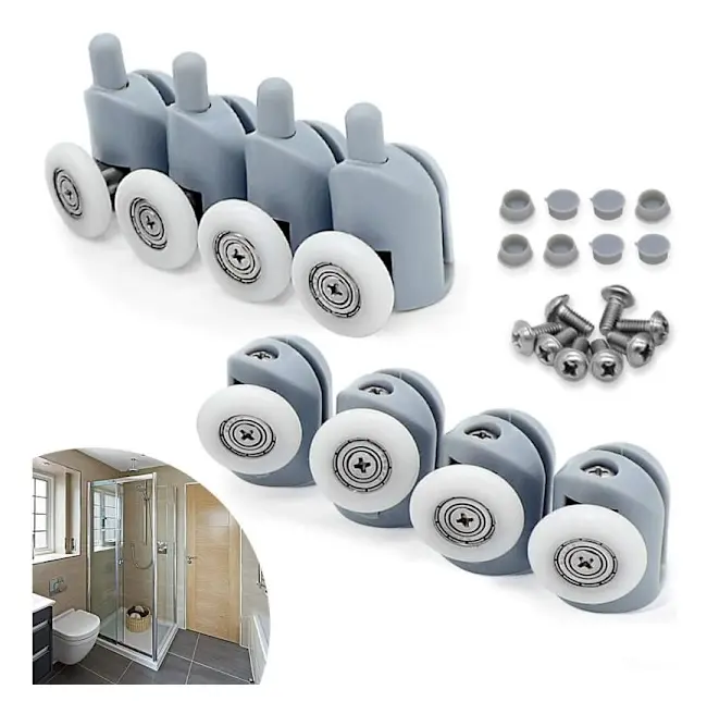 Set med 8 skjutdörrshjul 23mm, Dörrrullehjul för badrumskabin