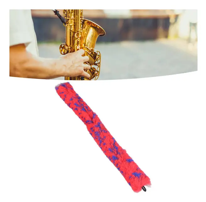 Saxofon rengöringsborste bomullstråd sax böjd halsborste flexibel borste för blåsinstrument röd blå