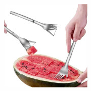 2 i 1 Vattenmelon Skivare & Skärare - Rostfritt Stål Frukt Skär Gaffel Melon Kub Skärverktyg för Kök