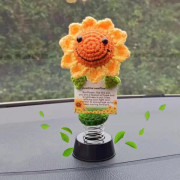 Hippie Bobbleheads för bilinstrumentbrädan virkad positiv solrosar biltillbehör dekoridéer för henne Orange Yellow 1