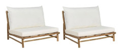 Uppsättning med 2 stolar Ljust Bambuträ Off-white Ryggstöd Sittdynor Inomhus och Utomhus Modern Rustik Design