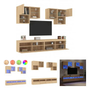 The Living Store Väggmonterade tv-skåp 6 delar med LEDs sonoma-ek - TV-bänkar
