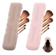 Sminksvampborsthållare, silikon sminkborsthållare väska rese skönhetsblenderhållare sugkoppstorkställ, magnetisk sminkborstefodral organisatör Pink+Brown