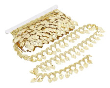 Guld blad girlang 10 meter gnistrande metall blad band trim för DIY trim dekorationer snedställd bladform