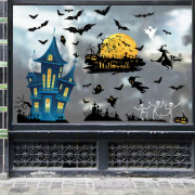 4 ark 29x37cm Slott Häxa Fladdermus Halloween Fönster Dekorationer Återanvändbara Dubbelsidiga Fönster Klamrar Sti