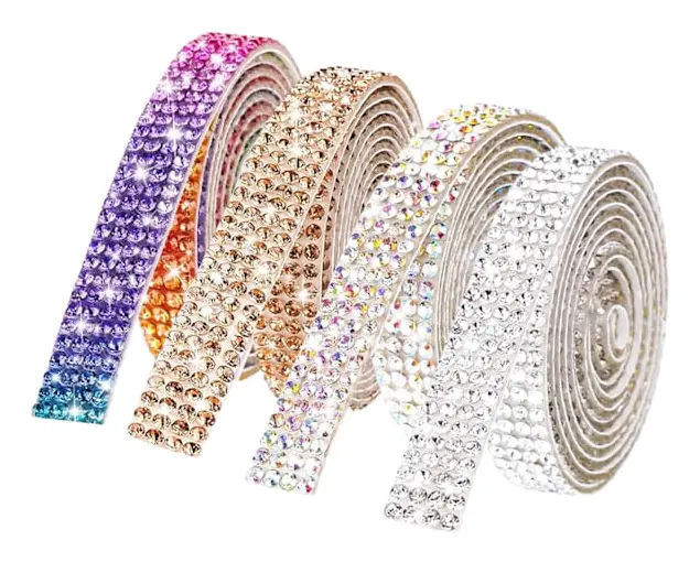 4 Rolls Crystal Resin Rhinestone Tape Self-Adhesive Tape Roll Glitter Resin Diamond Tape Sparkling Diamond Tape Glitter Sticker Wrapped