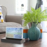 Perpetuell Kalenderklocka, Väderprognosstation med Inomhus- och Utomhustermometer, Digital Vädertermometer, Väckarklockfunktion för Moderna Hem