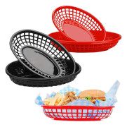 Matkorgar, 6 st återanvändbara plastmatbrickor ovala fruktkorg för korv hamburgare godis frukt picknick grillfest tillbehör 2 färger