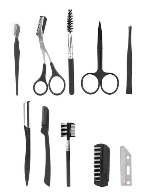 10 st Ögonbryns Grooming Kit Sax Kam Pincett Rakhyvel Set