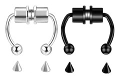Falsk magnetisk hästskoformad ring utan hål, magnetisk septum näsa ring, 2-pack