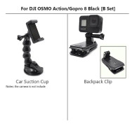 Bil sugkopp adapter fönsterglasfäste hållare för Dji Action 2 Osmo Action för Gopro Hero 5/6/7/8 Black tillbehör(Ryggsäcksklämma)