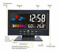 Intelligent Digital Display Väderklocka Trådlös Temperatur Fuktighetsmätare med Kalender Stor Skärm Väckarklocka