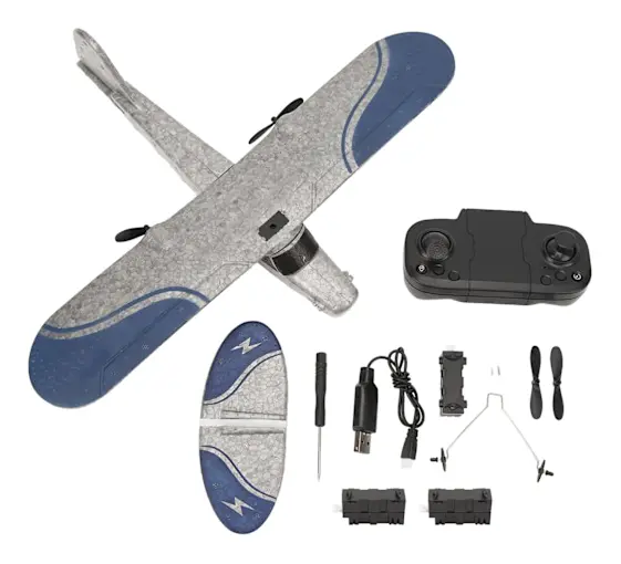 RC-plan - Hållbar RC-segelflygplan Fjärrstyrt flygplan Fastvingat flygplan Jet med LED-ljus för personer över 14 år 2 batterier