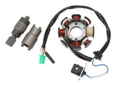 Högtemperaturkoppartrådsmagnetstator med 8 spolar och 5 trådar - Kompatibel med GY6 50CC 60CC 80CC 139QMB - Inkluderar Magneto svänghjulsavdragare