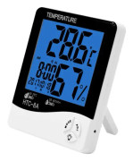 Digital termometer hygrometer inomhus temperatur fuktighet monitor inomhusmätare bakgrundsbelyst LCD väderstation väckarklocka, HTC-8A