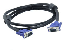 Skruvbar VGA-kabel med 15-stifts haneingång och -utgång, dubbel skärmning för oavbruten signalöverföring, stöder upplösningar upp till 1080P (Full