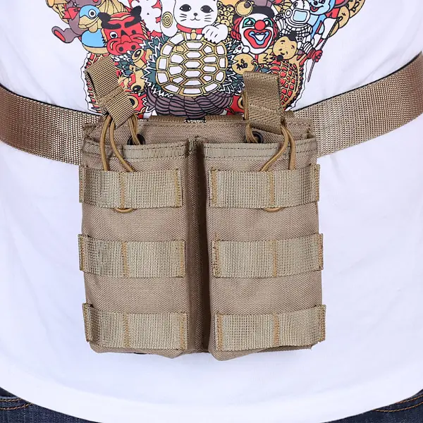 Nylon Outdoor Dubbel Molle Mag Pouch Med Bungee System (Tan)