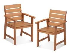COSTWAY Set med 2 Trädgårdsfåtöljer - Belastning 100 kg - Armstöd, Lamelldesign, Gör-det-självmålning - Terrass på innergården