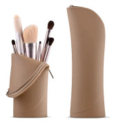 (Brun) 1 st Makeup Brush Holder Silikon Makeup Brush Förvaringslåda Resa Makeup Brush Väska Makeup Bru