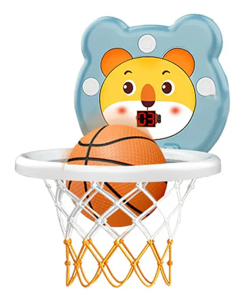 Blå Mini Basketkorg Set med Fällbar Barn Basketkorg, Sugkopp, Stansfri Installation och Infraröd Induktion - Inkluderar Boll