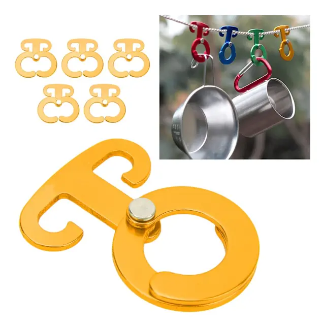 5 st T-ring krokar Camping rep spänne Aluminiumlegering Ultralätt Stark Självlås Camping Tillbehör för Utomhustält Guld