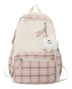 Kawaii Ryggsäck med Hänge Söt Ryggsäck Rutig Estetisk Ryggsäck Skolväska för Flickor Tonåringar Tillbaka till Skolan Ryggsäckar（C)