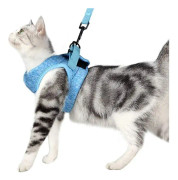Kattsele och koppel ultralätt kattunge krage mjuk och bekväm katt promenad jacka löpning, läckagesäker lämplig för valp kaniner (blå, S)