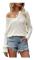 Kvinnor ihålig tröja casual V-ringning off shoulder långärmad lös pullover tröja vit M