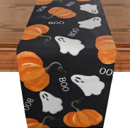 Halloween bordslöpare svart, 13 x 72 tum målning spöke pumpa bordslöpare, festlig kök Dini