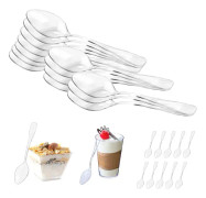 Skedar Genomskinliga Plast Återanvändbara Bestick 9,5 cm Små Teskedar Porslin för Fester Pudding Mousse Picknickar (Paket med 50)