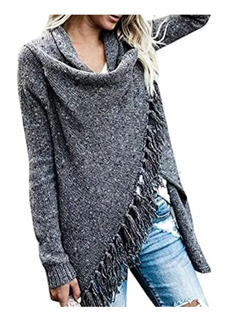 Kvinnor Frans Poncho Tröja Lång Cardigan Stickad Tröja Rock (XL)