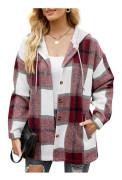 Dam Cardigan Sweatshirt Stilren Casual Höst Vinter Färgblockering Rutig Dam Casual Huvtröja Vinröd XXL