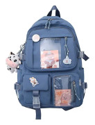 Kawaii flicka ryggsäck söt ryggsäck söt estetisk ryggsäck för skolan (blå, EN STORLEK) (DRF-1287)