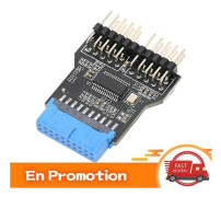 HURRISE USB 3.0 19pin till Dual 9Pin Adapter Svart PCB Metall Plast 480Mbps för moderkort