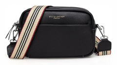CDQ Crossbody-väska för kvinnor, liten äkta läder svart