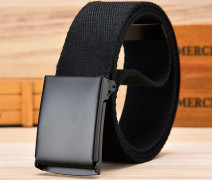 Klipp till passande Flip-Top Canvas Bälte Solid Svart Militär Spänne