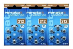 3 blisterpack med 6 RENATA ZA312 ZINC AIR BROWN hörselbatterier -