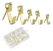 Metallväggkrok Bildkrokar Set med Spik Vägg Bild Dörrkrok Kit (Guld Färg)