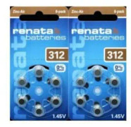 2 blisterpaket med 6 st RENATA ZA312 ZINC AIR BROWN hörselbatterier -